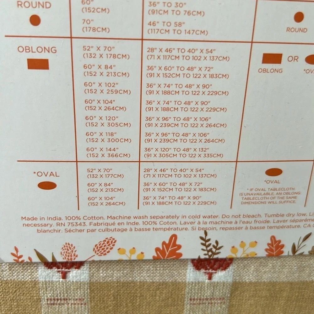 The Farmhouse Rachel Ashwell Fall Pumpkin Tablecloth Plaid 60”x84”